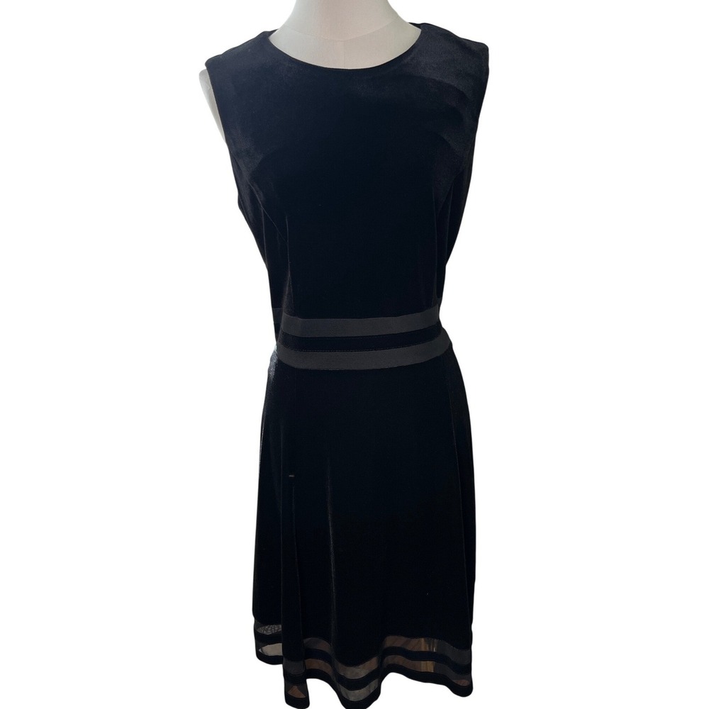 Calvin Klein Black Velvet Mesh A-Line Cocktail Party‎ Dress Size 10
